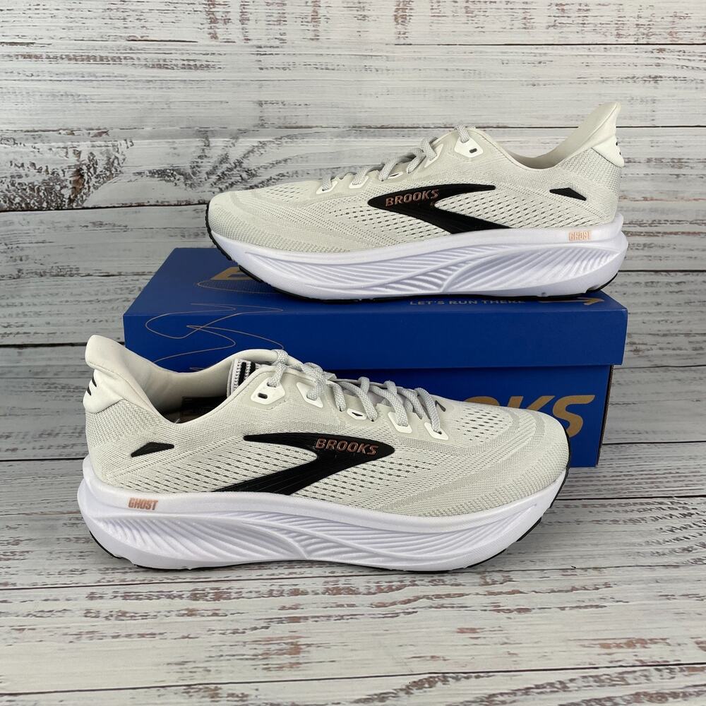 Brooks Ghost 18 Women’s 11.5 B Running Shoes White Black Rose Gold - Picture 1 of 11